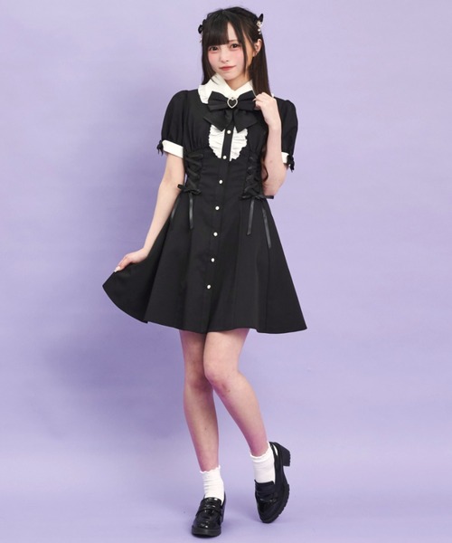 Secret Honey(シークレットハニー)の「ウエストレースアップ半袖ワンピース(ワンピース・レディース・ブルー/ピンク/ブラック・MEDIUM)」の18枚目の写真