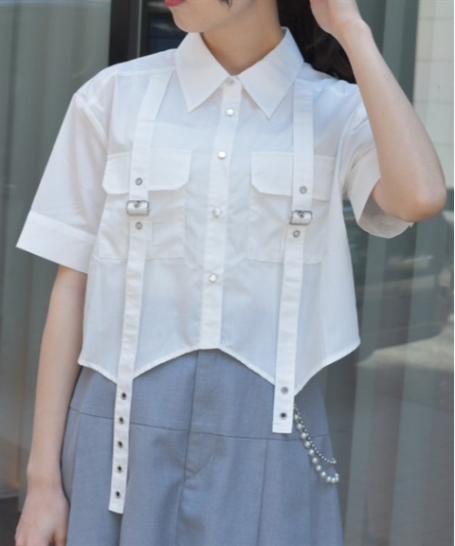 axes femme（アクシーズファム）の「ハトメ使タブショートシャツ（シャツ/ブラウス・レディース・ホワイト/ブラック/ブルーグリーン・FREE）」の2枚目の写真