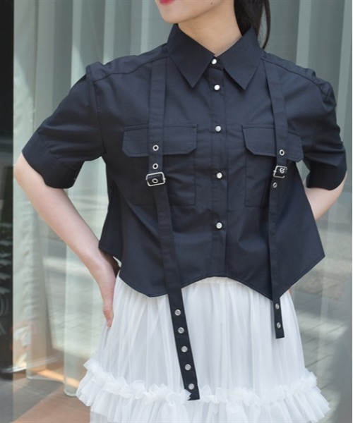 axes femme（アクシーズファム）の「ハトメ使タブショートシャツ（シャツ/ブラウス・レディース・ホワイト/ブラック/ブルーグリーン・FREE）」の3枚目の写真