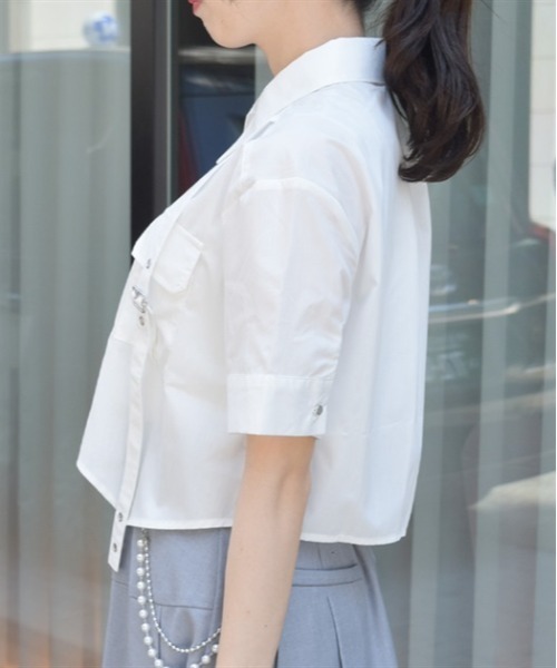 axes femme（アクシーズファム）の「ハトメ使タブショートシャツ（シャツ/ブラウス・レディース・ホワイト/ブラック/ブルーグリーン・FREE）」の5枚目の写真