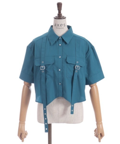 axes femme（アクシーズファム）の「ハトメ使タブショートシャツ（シャツ/ブラウス・レディース・ホワイト/ブラック/ブルーグリーン・FREE）」の14枚目の写真