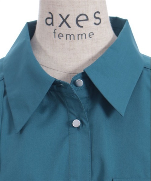 axes femme（アクシーズファム）の「ハトメ使タブショートシャツ（シャツ/ブラウス・レディース・ホワイト/ブラック/ブルーグリーン・FREE）」の18枚目の写真