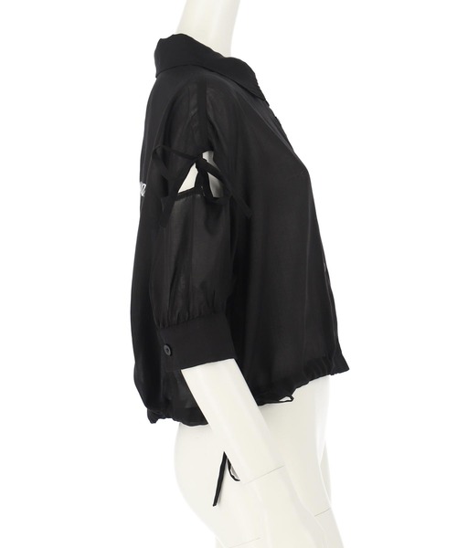 ANAP GｉRL（アナップガール）の「肩リボン シアー デザイン シャツ【キッズお揃い】（シャツ/ブラウス・キッズ・ホワイト/スミクロ/ラベンダー/ベージュ/ブラック×ホワイト・M/S/XS）」の21枚目の写真