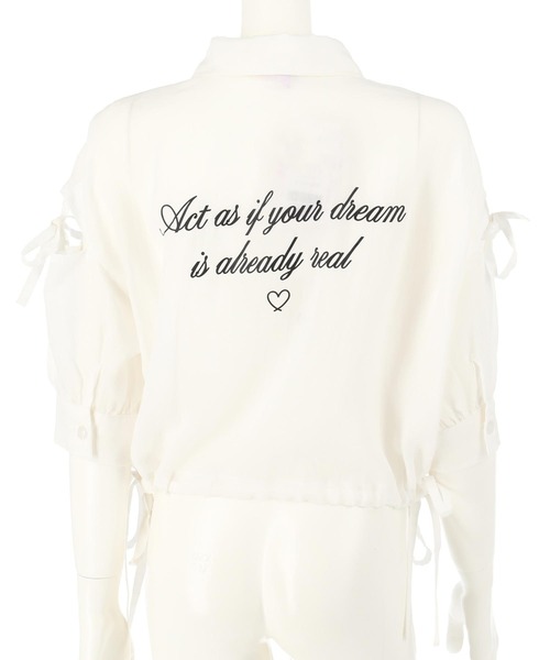 ANAP GｉRL（アナップガール）の「肩リボン シアー デザイン シャツ【キッズお揃い】（シャツ/ブラウス・キッズ・ホワイト/スミクロ/ラベンダー/ベージュ/ブラック×ホワイト・M/S/XS）」の20枚目の写真