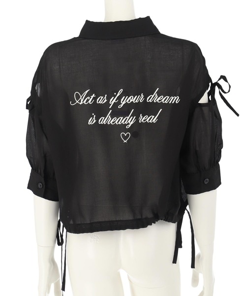 ANAP GｉRL（アナップガール）の「肩リボン シアー デザイン シャツ【キッズお揃い】（シャツ/ブラウス・キッズ・ホワイト/スミクロ/ラベンダー/ベージュ/ブラック×ホワイト・M/S/XS）」の19枚目の写真