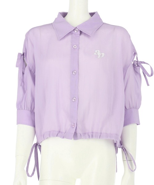 ANAP GｉRL（アナップガール）の「肩リボン シアー デザイン シャツ【キッズお揃い】（シャツ/ブラウス・キッズ・ホワイト/スミクロ/ラベンダー/ベージュ/ブラック×ホワイト・M/S/XS）」の15枚目の写真