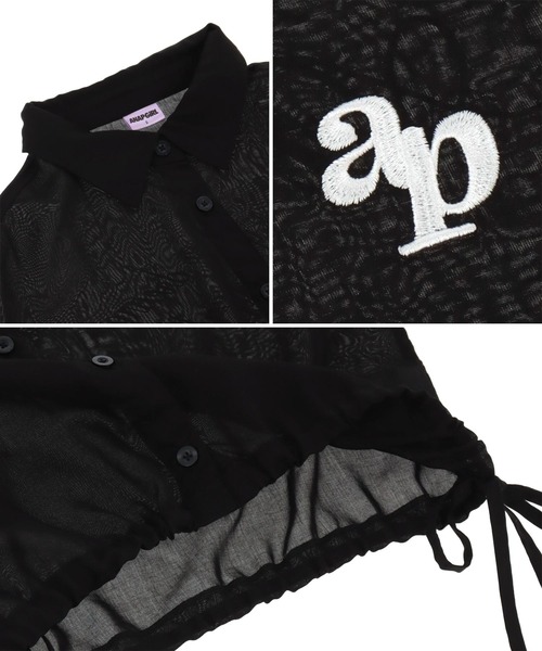 ANAP GｉRL（アナップガール）の「肩リボン シアー デザイン シャツ【キッズお揃い】（シャツ/ブラウス・キッズ・ホワイト/スミクロ/ラベンダー/ベージュ/ブラック×ホワイト・M/S/XS）」の14枚目の写真