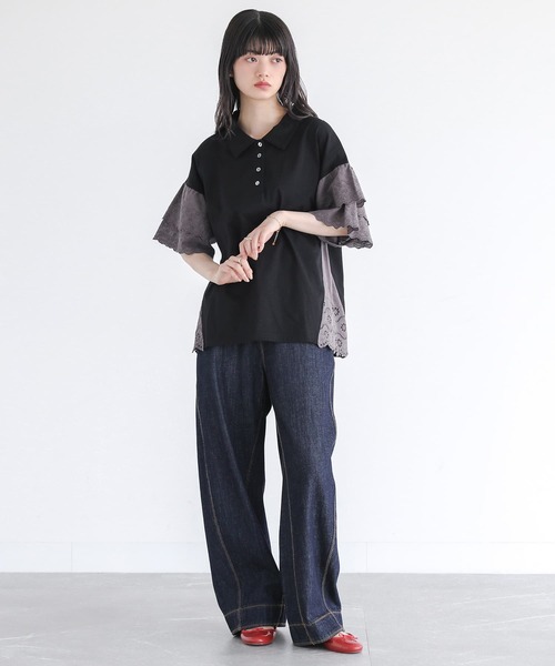 somari imagination（ソマリ イマジネーション）の「『コットンレース切り替えポロカットソー』（ポロシャツ・レディース・ブルー/ブラック/ライトベージュ・2/1）」の15枚目の写真