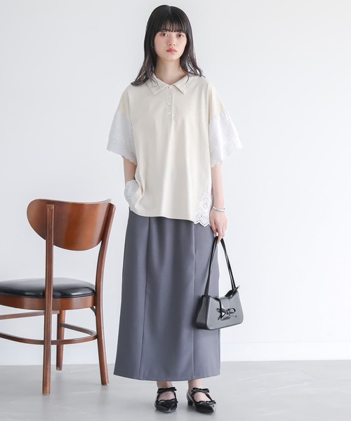 somari imagination（ソマリ イマジネーション）の「『コットンレース切り替えポロカットソー』（ポロシャツ・レディース・ブルー/ブラック/ライトベージュ・2/1）」の8枚目の写真