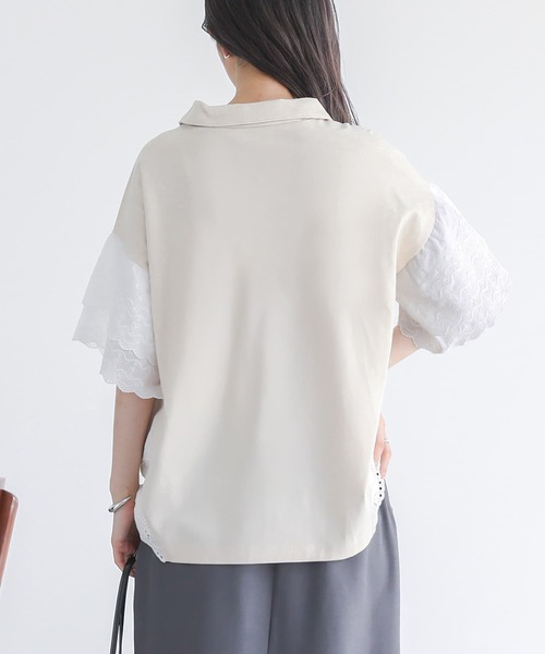 somari imagination（ソマリ イマジネーション）の「『コットンレース切り替えポロカットソー』（ポロシャツ・レディース・ブルー/ブラック/ライトベージュ・2/1）」の6枚目の写真