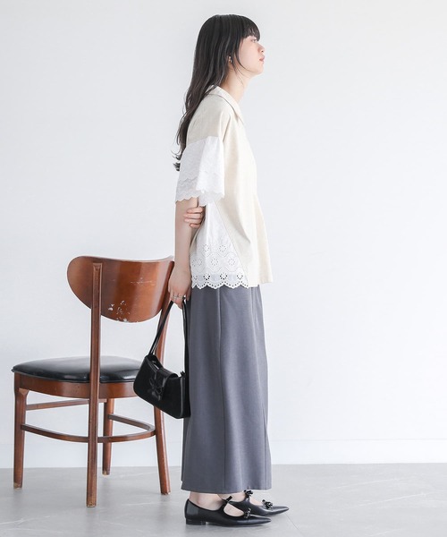 somari imagination（ソマリ イマジネーション）の「『コットンレース切り替えポロカットソー』（ポロシャツ・レディース・ブルー/ブラック/ライトベージュ・2/1）」の10枚目の写真