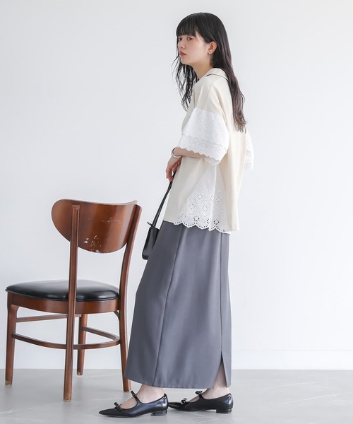 somari imagination（ソマリ イマジネーション）の「『コットンレース切り替えポロカットソー』（ポロシャツ・レディース・ブルー/ブラック/ライトベージュ・2/1）」の9枚目の写真