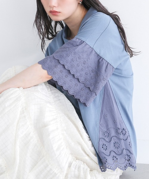 somari imagination（ソマリ イマジネーション）の「『コットンレース切り替えポロカットソー』（ポロシャツ・レディース・ブルー/ブラック/ライトベージュ・2/1）」の17枚目の写真