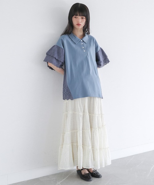 somari imagination（ソマリ イマジネーション）の「『コットンレース切り替えポロカットソー』（ポロシャツ・レディース・ブルー/ブラック/ライトベージュ・2/1）」の22枚目の写真