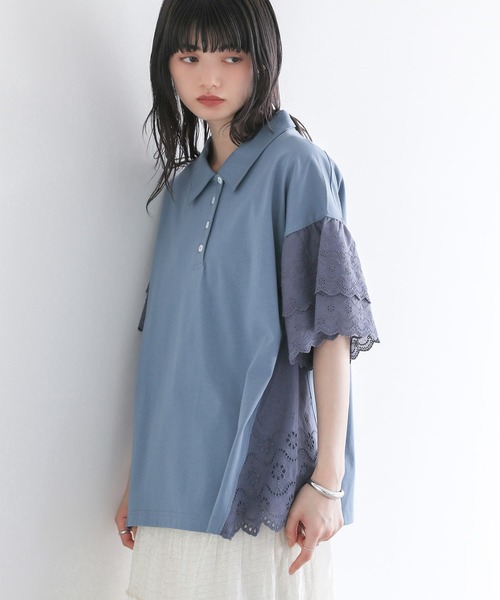 somari imagination（ソマリ イマジネーション）の「『コットンレース切り替えポロカットソー』（ポロシャツ・レディース・ブルー/ブラック/ライトベージュ・2/1）」の20枚目の写真