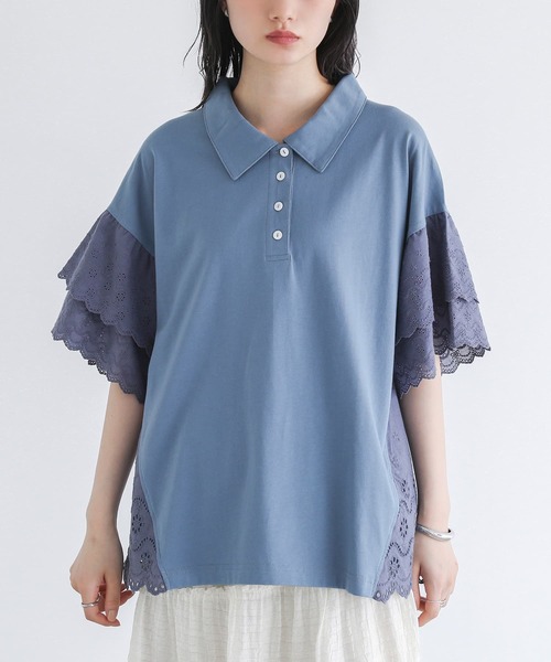 somari imagination（ソマリ イマジネーション）の「『コットンレース切り替えポロカットソー』（ポロシャツ・レディース・ブルー/ブラック/ライトベージュ・2/1）」の19枚目の写真