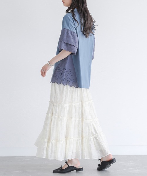 somari imagination（ソマリ イマジネーション）の「『コットンレース切り替えポロカットソー』（ポロシャツ・レディース・ブルー/ブラック/ライトベージュ・2/1）」の21枚目の写真