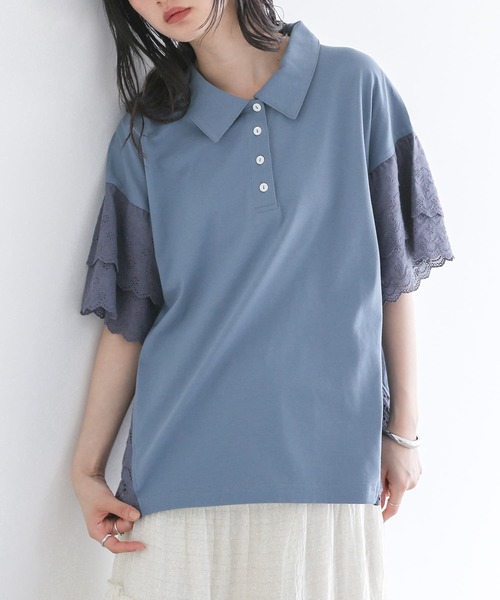 somari imagination（ソマリ イマジネーション）の「『コットンレース切り替えポロカットソー』（ポロシャツ・レディース・ブルー/ブラック/ライトベージュ・2/1）」の18枚目の写真