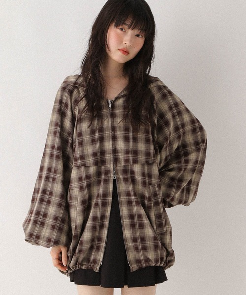 Heather（ヘザー）の「オンブレチェックフードブルゾン 575250