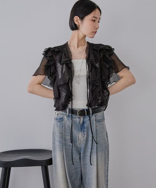 JEANASIS（ジーナシス）の「ウーブンシアーラッフルブラウス/574920（シャツ/ブラウス・レディース・ブラック/ライトベージュ/ホワイト・FREE）」の12枚目の写真