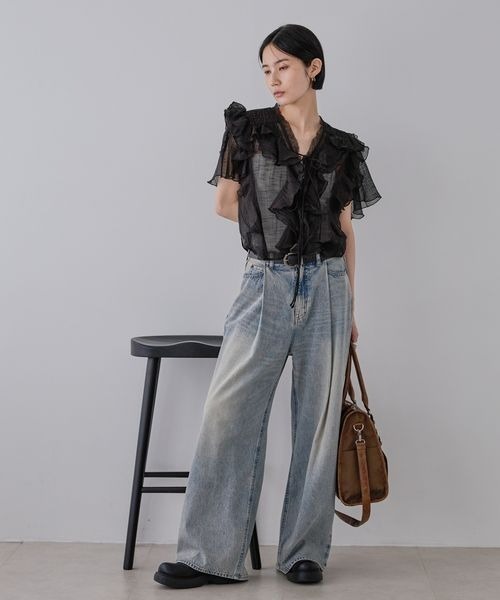 JEANASIS（ジーナシス）の「ウーブンシアーラッフルブラウス/574920（シャツ/ブラウス・レディース・ブラック/ライトベージュ/ホワイト・FREE）」の17枚目の写真