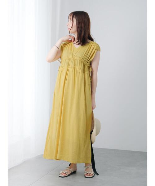 ICHI Antipuite's ⿻ リネン ギャザー ワンピース パープル 秋 ICHI