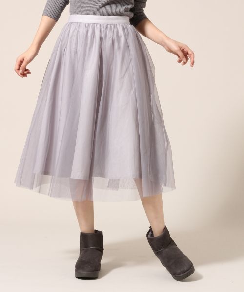 LOWRYS FARM(ローリーズファーム)の「チュールギャザーミディスカート 705395(スカート・レディース・オフホワイト/ブラック/グレー・FREE)」の3枚目の写真