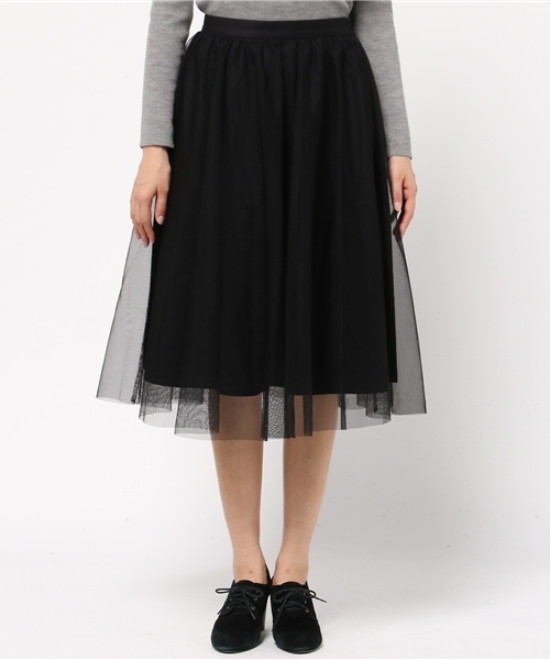 LOWRYS FARM(ローリーズファーム)の「チュールギャザーミディスカート 705395(スカート・レディース・オフホワイト/ブラック/グレー・FREE)」の4枚目の写真