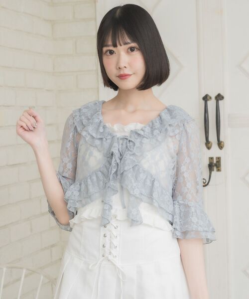 ozz angelo レースフリルボレロ ozz angelo レースフリルボレロ axes femme｜レースフリルニット