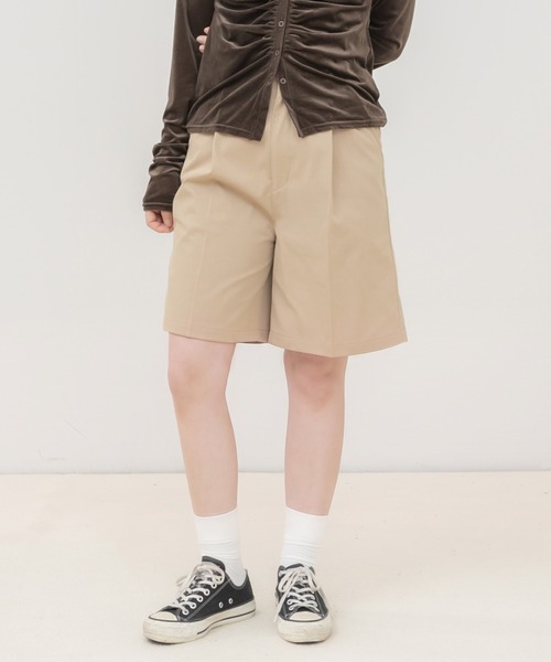 HEILIS(ヘイリス)の「【新色追加】ツイルハーフパンツ/ボトムス センタープレス ショートパンツ ショーツ ウエストゴム アイボリー ブラック 韓国 カジュアル ノームコア トラッド 夏服 春服 秋服 冬服(その他パンツ・レディース・ブラック/アイボリー/ベージュ・FREE)」の3枚目の写真
