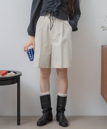 【新色追加】ツイルハーフパンツ/ボトムス センタープレス ショートパンツ ショーツ ウエストゴム アイボリー ブラック 韓国 カジュアル ノームコア トラッド 夏服 春服 秋服 冬服