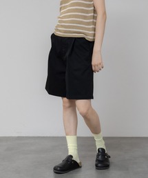 【新色追加】ツイルハーフパンツ/ボトムス センタープレス ショートパンツ ショーツ ウエストゴム アイボリー ブラック 韓国 カジュアル ノームコア トラッド 夏服 春服 秋服 冬服