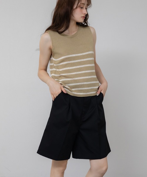 HEILIS(ヘイリス)の「【新色追加】ツイルハーフパンツ/ボトムス センタープレス ショートパンツ ショーツ ウエストゴム アイボリー ブラック 韓国 カジュアル ノームコア トラッド 夏服 春服 秋服 冬服(その他パンツ・レディース・ブラック/アイボリー/ベージュ・FREE)」の5枚目の写真
