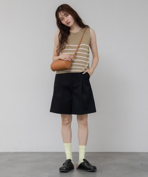 HEILIS(ヘイリス)の「【新色追加】ツイルハーフパンツ/ボトムス センタープレス ショートパンツ ショーツ ウエストゴム アイボリー ブラック 韓国 カジュアル ノームコア トラッド 夏服 春服 秋服 冬服(その他パンツ・レディース・ブラック/アイボリー/ベージュ・FREE)」の8枚目の写真