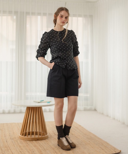 ツイルハーフパンツ/ボトムス センタープレス ショートパンツ