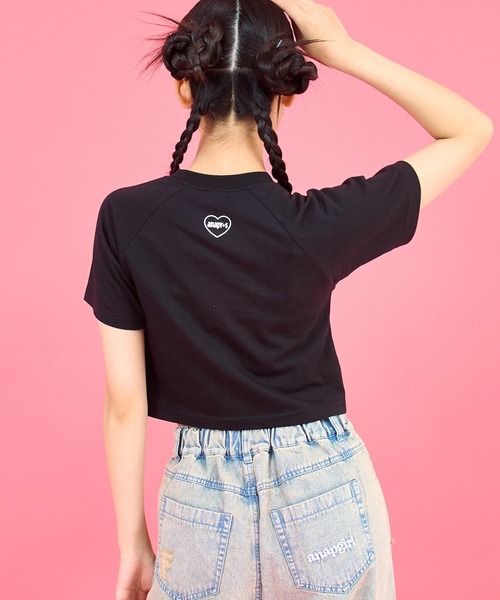 ANAP GiRL(アナップガール)の「ANAPR+S ハート バックル付 ラインストーン ミニ トップス Tシャツ(Tシャツ/カットソー・キッズ・ライトピンク/ブラック/ホワイト・M/S/XS)」の4枚目の写真