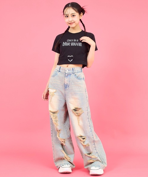 ANAP GiRL(アナップガール)の「ANAPR+S ハート バックル付 ラインストーン ミニ トップス Tシャツ(Tシャツ/カットソー・キッズ・ライトピンク/ブラック/ホワイト・M/S/XS)」の6枚目の写真