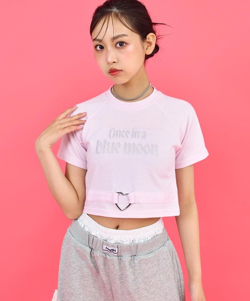 ANAP GiRL(アナップガール)の「ANAPR+S ハート バックル付 ラインストーン ミニ トップス Tシャツ(Tシャツ/カットソー・キッズ・ライトピンク/ブラック/ホワイト・M/S/XS)」の8枚目の写真