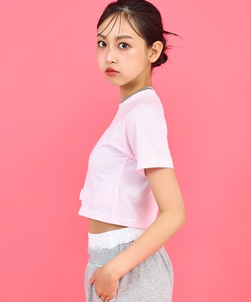 ANAP GiRL(アナップガール)の「ANAPR+S ハート バックル付 ラインストーン ミニ トップス Tシャツ(Tシャツ/カットソー・キッズ・ライトピンク/ブラック/ホワイト・M/S/XS)」の9枚目の写真