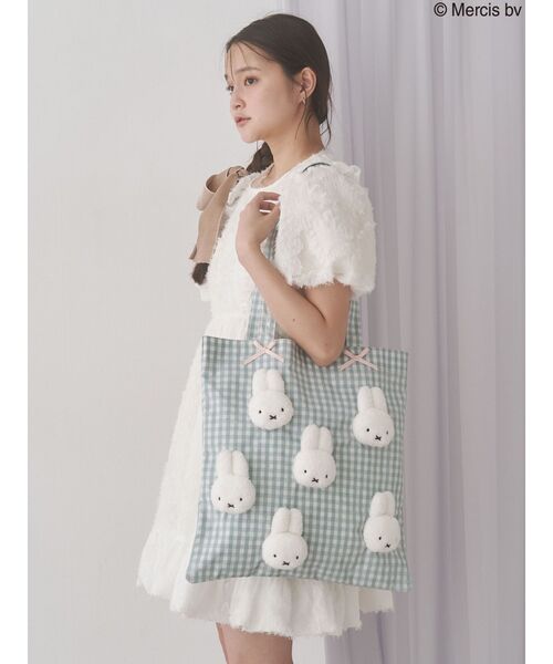 merry jenny（メリージェニー）の「ギンガムもこもこmiffyトート（トートバッグ・レディース・グリーン/レッド/ブラック・FREE）」の5枚目の写真