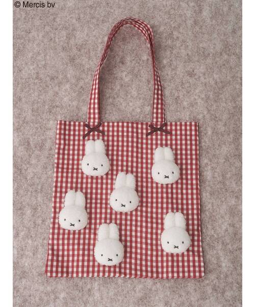 merry jenny（メリージェニー）の「ギンガムもこもこmiffyトート（トートバッグ・レディース・グリーン/レッド/ブラック・FREE）」の3枚目の写真