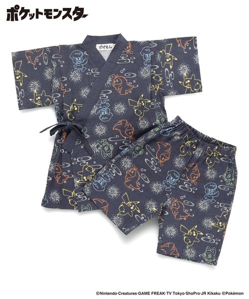 BRANSHES(ブランシェス)の「【Pokemon/ポケモン】総柄甚平(浴衣・キッズ・ネイビー/ライトグレー・100/110/120/130)」の1枚目の写真