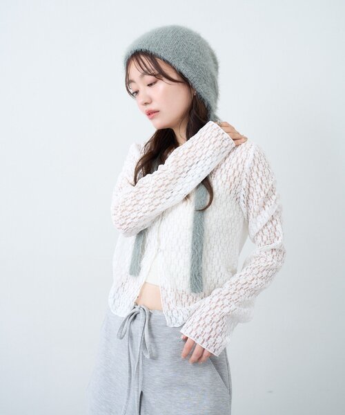 Kastane(カスタネ)の「ファーリボンビーニー(ニットキャップ/ビーニー・レディース・アイボリー/グレー/ブラウン・FREE)」の20枚目の写真