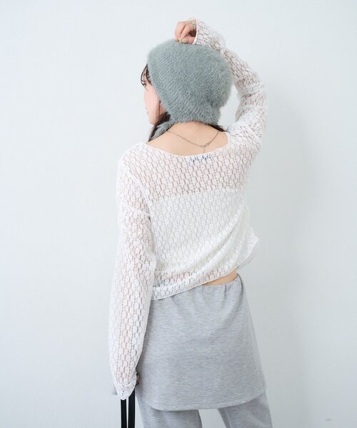 Kastane(カスタネ)の「ファーリボンビーニー(ニットキャップ/ビーニー・レディース・アイボリー/グレー/ブラウン・FREE)」の15枚目の写真