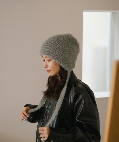 Kastane(カスタネ)の「ファーリボンビーニー(ニットキャップ/ビーニー・レディース・アイボリー/グレー/ブラウン・FREE)」の17枚目の写真
