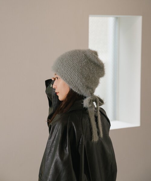 Kastane(カスタネ)の「ファーリボンビーニー(ニットキャップ/ビーニー・レディース・アイボリー/グレー/ブラウン・FREE)」の18枚目の写真