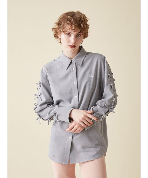 FURFUR(ファーファー)の「リボンスリーブシアーシャツ(シャツ/ブラウス・レディース・ブラック/サックスブルー/ホワイト・F)」の6枚目の写真