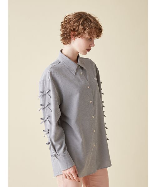 FURFUR(ファーファー)の「リボンスリーブシアーシャツ(シャツ/ブラウス・レディース・ブラック/サックスブルー/ホワイト・F)」の8枚目の写真