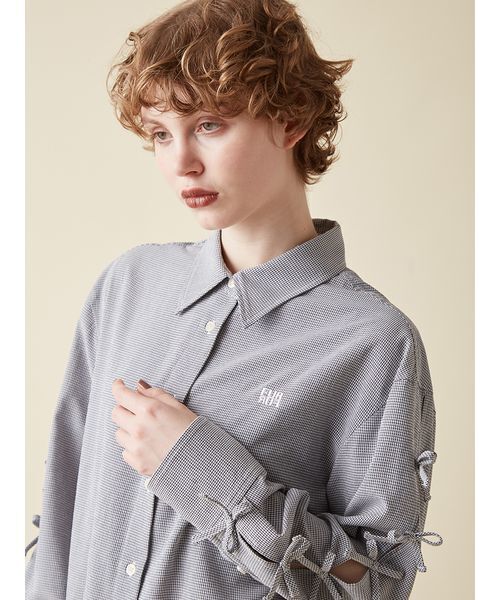 FURFUR(ファーファー)の「リボンスリーブシアーシャツ(シャツ/ブラウス・レディース・ブラック/サックスブルー/ホワイト・F)」の9枚目の写真