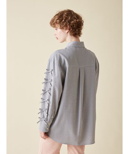 FURFUR(ファーファー)の「リボンスリーブシアーシャツ(シャツ/ブラウス・レディース・ブラック/サックスブルー/ホワイト・F)」の10枚目の写真